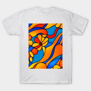 Vibrant Summer Flower  - Stained Glass Abstract Pattern T-Shirt